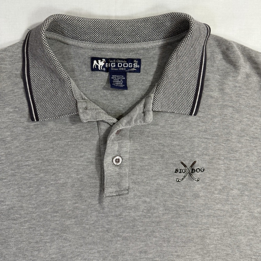 Vintage Big Dogs Polo Shirt Men's Sz L Logo Short Sleeve Golf Casual 100% Cotton